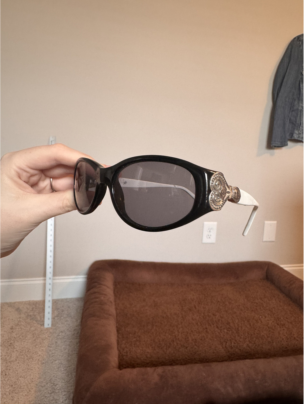 Brighton Ophelia Sunglasses Women Black White Frame Silver Heart Accents Vintage